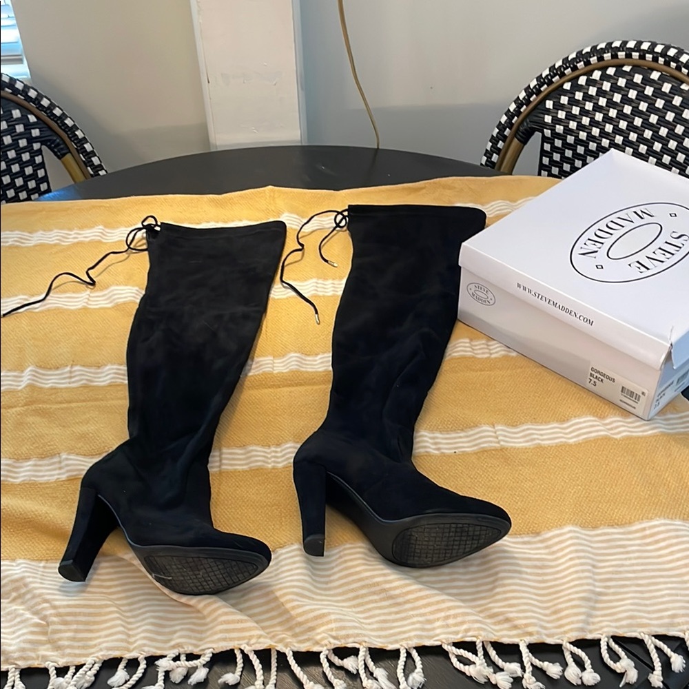 Steve Madden Black Over the Knee Boots with Suede Finish